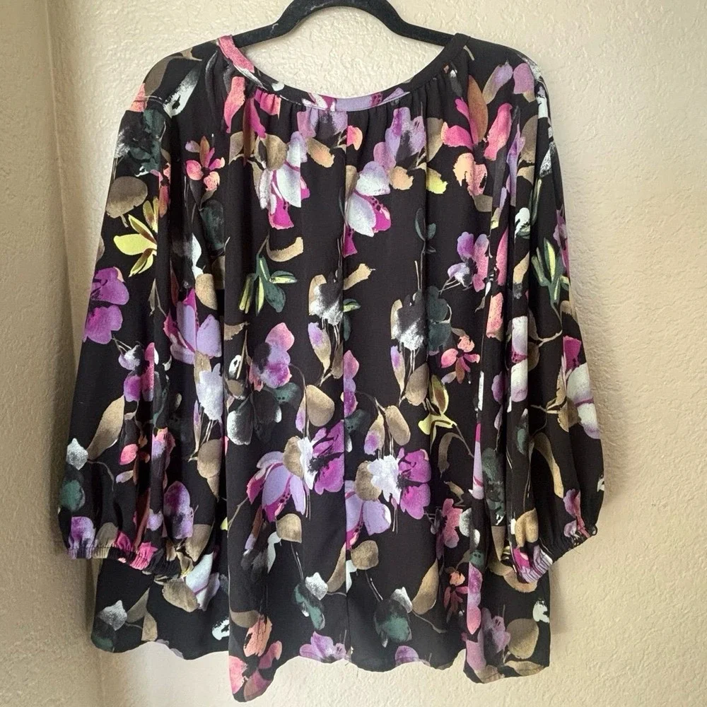 Ava‎ & Viv 2X blouse black floral shirt long sleeve womens top - Picture 4 of 9